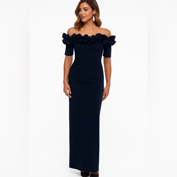 Xscape Dresses & Skirts - Xscape Navy Off-Shoulder Maxi Dress